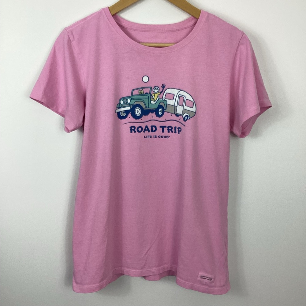 Life Is Good Road Trip Pink T-Shirt Size Medium